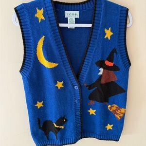 Halloween vintage witch black cat witchy spooky Sweater Vest  Medium